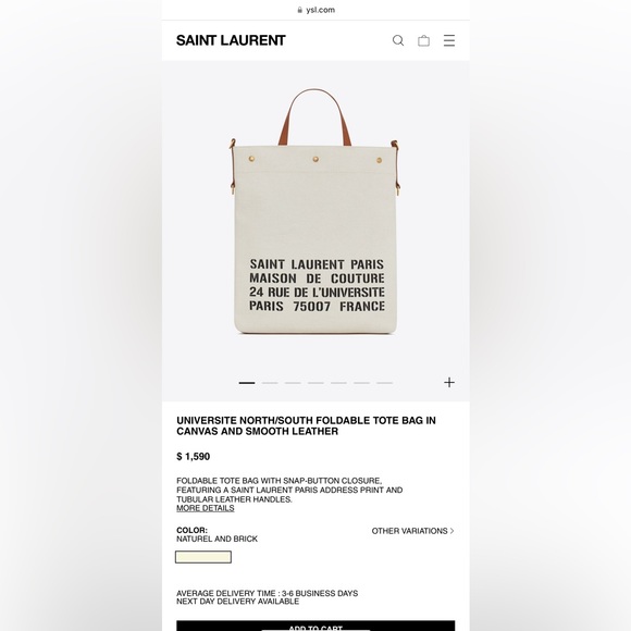 NWT Saint Laurent Universite North South Foldable Tote Bag Canvas Smooth Leather - Picture 15 of 16